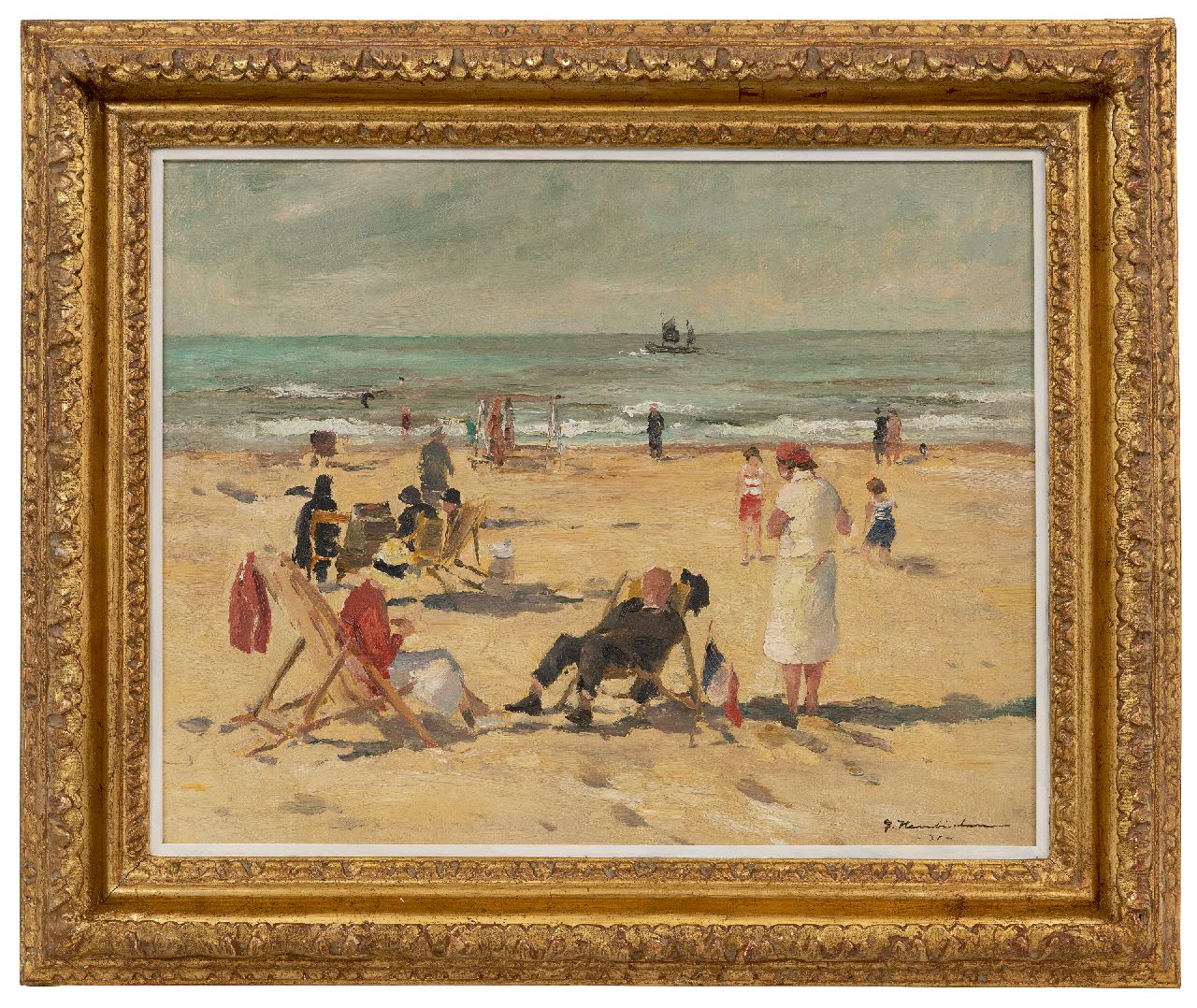 Hambüchen G.  | Georg Hambüchen, Strandleven in Katwijk, olieverf op doek 39,7 x 49,5 cm, gesigneerd rechtsonder en gedateerd '31