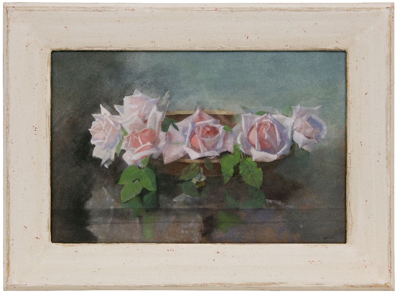 Voerman sr. J. | Jan Voerman sr. | Aquarellen en tekeningen te koop aangeboden | Schaal met 'La France'-rozen, aquarel op papier 33,2 x 50,0 cm, gesigneerd rechtsonder met initialen Voerman sr. J. | Jan Voerman sr. | Aquarellen en tekeningen te koop aangeboden | Schaal met 'La France'-rozen, aquarel op papier 33,2 x 50,0 cm, gesigneerd rechtsonder met initialen