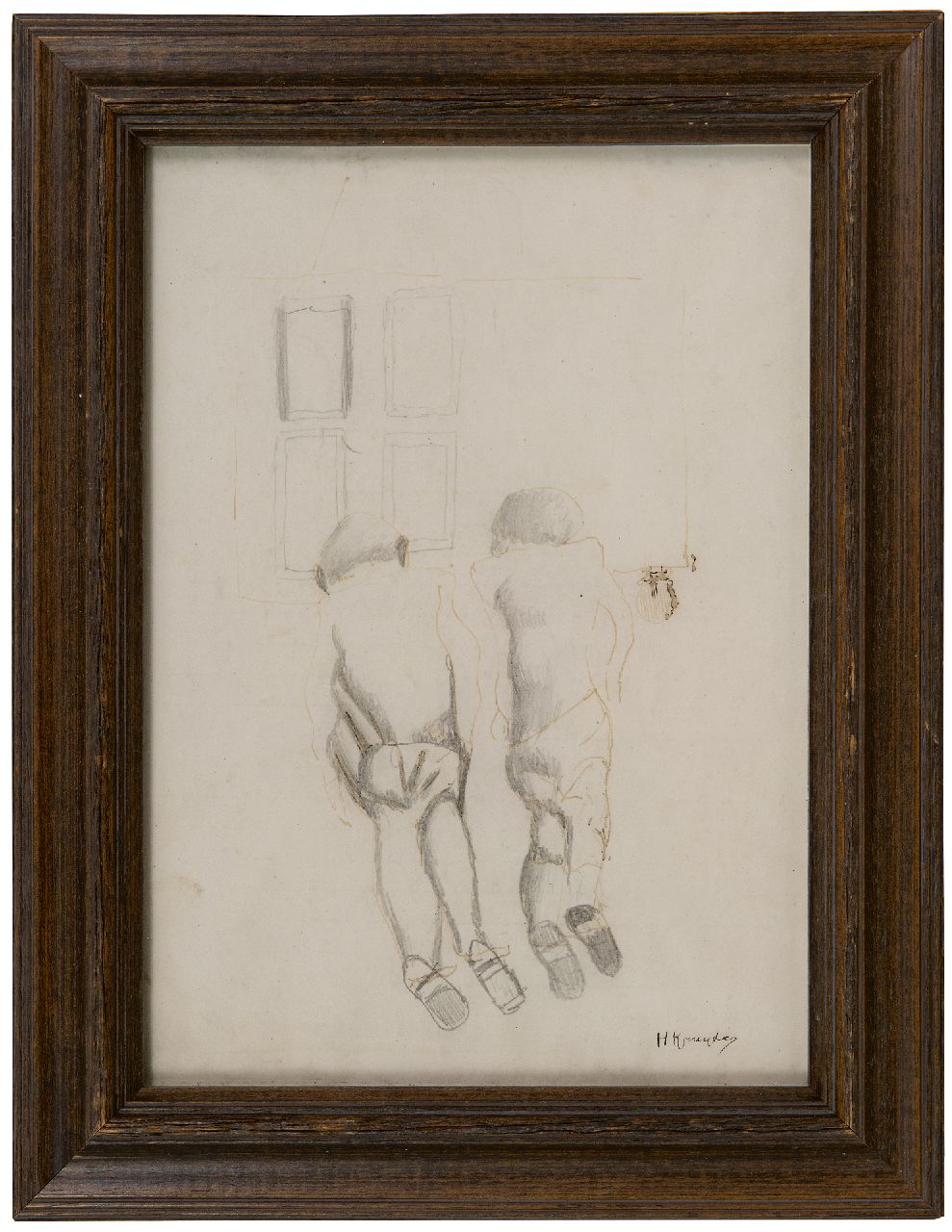 Kruyder H.J. | 'Herman' Justus Kruyder | Aquarellen en tekeningen te koop aangeboden | Twee figuren, potlood en inkt op papier 24,4 x 18,0 cm, gesigneerd rechtsonder en te dateren ca. 1929 Kruyder H.J. | 'Herman' Justus Kruyder | Aquarellen en tekeningen te koop aangeboden | Twee figuren, potlood en inkt op papier 24,4 x 18,0 cm, gesigneerd rechtsonder en te dateren ca. 1929