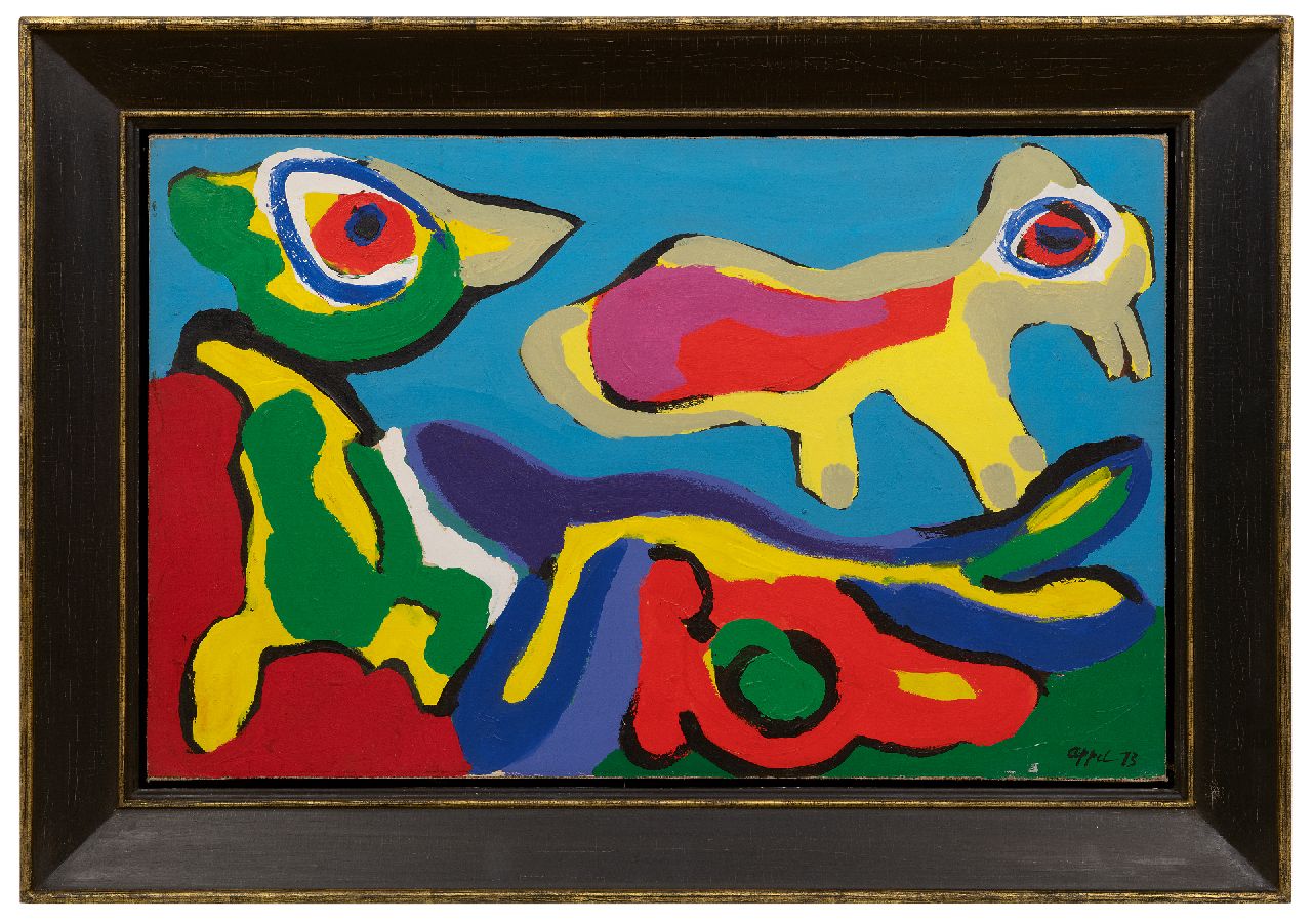 Appel C.K. | Christiaan 'Karel' Appel | Schilderijen te koop aangeboden | Birds, acryl op papier op doek 49,3 x 77,1 cm, gesigneerd rechtsonder en gedateerd '73 Appel C.K. | Christiaan 'Karel' Appel | Schilderijen te koop aangeboden | Birds, acryl op papier op doek 49,3 x 77,1 cm, gesigneerd rechtsonder en gedateerd '73
