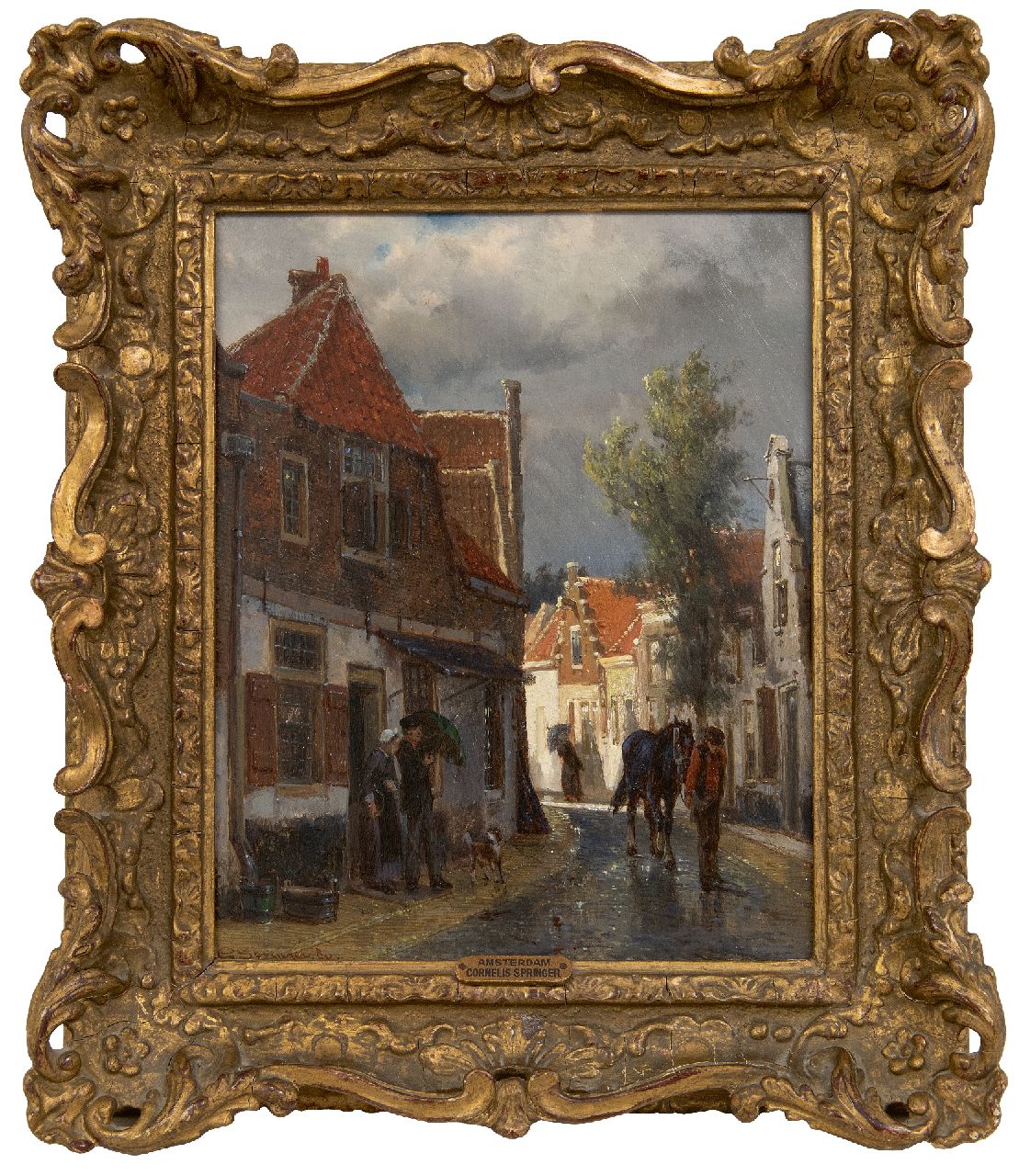 Springer C. | Cornelis Springer, Regenachtig straatje in Oudewater, olieverf op paneel 25,2 x 19,9 cm, gesigneerd linksonder en gedateerd '80 Springer C. | Cornelis Springer, Regenachtig straatje in Oudewater, olieverf op paneel 25,2 x 19,9 cm, gesigneerd linksonder en gedateerd '80