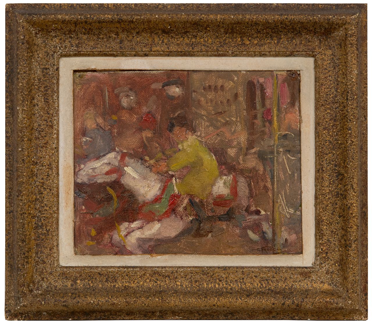 Fresco A. | Abraham Fresco, Marga Fresco in de draaimolen, olieverf op doek op board 19,0 x 23,6 cm, gesigneerd rechtsonder Fresco A. | Abraham Fresco, Marga Fresco in de draaimolen, olieverf op doek op board 19,0 x 23,6 cm, gesigneerd rechtsonder