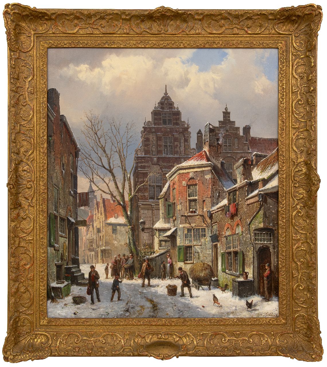 Koekkoek W. | Willem Koekkoek, Bedrijvig straatje in de sneeuw, olieverf op doek 70,0 x 59,8 cm, gesigneerd rechtsonder Koekkoek W. | Willem Koekkoek, Bedrijvig straatje in de sneeuw, olieverf op doek 70,0 x 59,8 cm, gesigneerd rechtsonder