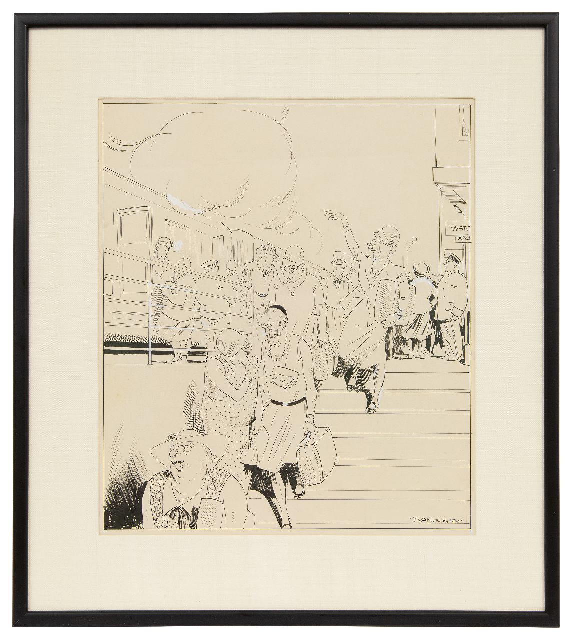 Hem P. van der | Pieter 'Piet' van der Hem, Zomerdrukte op het station, inkt en aquarel op papier 49,8 x 35,0 cm, gesigneerd rechtsonder
