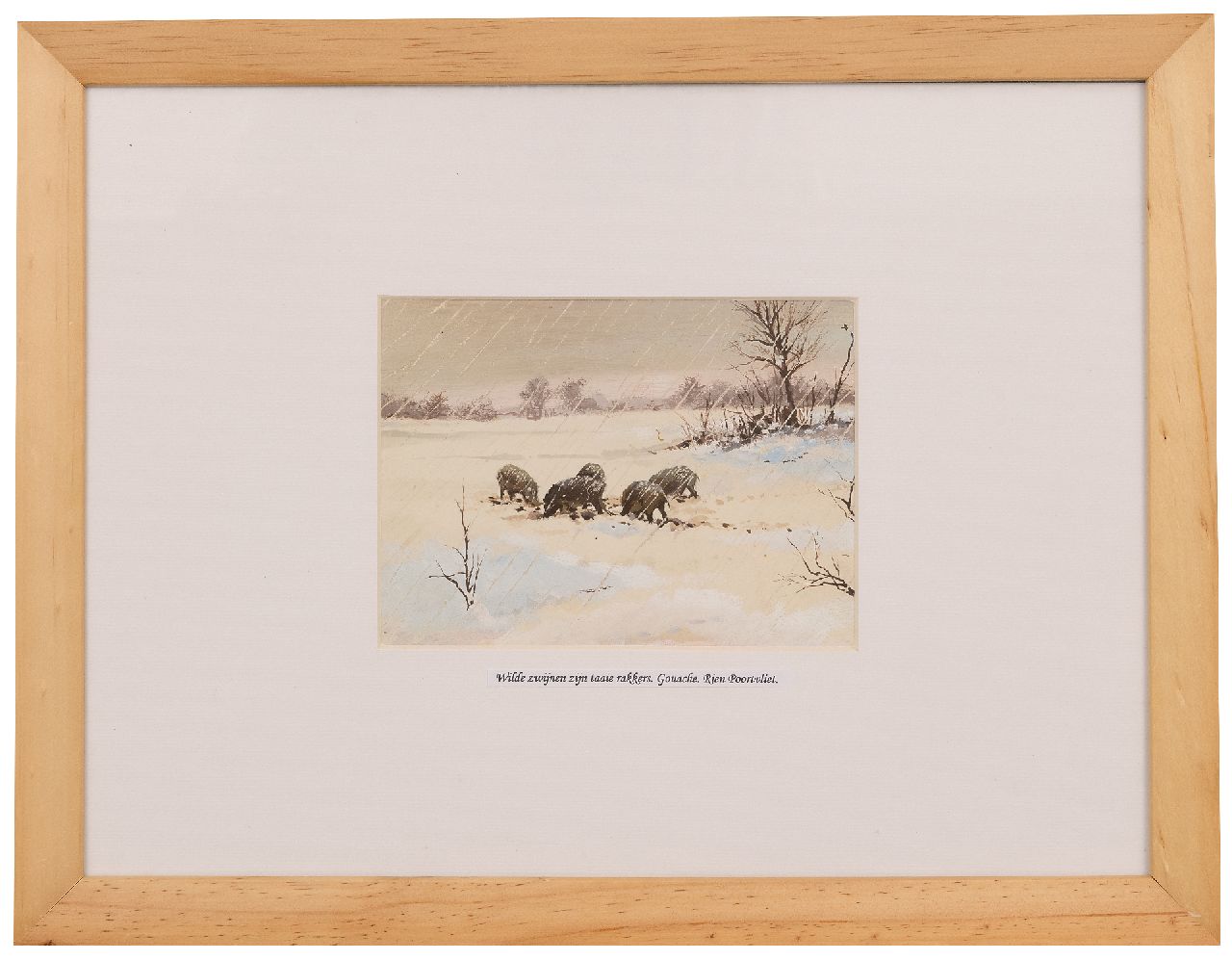 Poortvliet R. | Rien Poortvliet | Aquarellen en tekeningen te koop aangeboden | Wilde zwijnen in de sneeuw, Hoge Veluwe, gouache op papier 12,6 x 17,3 cm Poortvliet R. | Rien Poortvliet | Aquarellen en tekeningen te koop aangeboden | Wilde zwijnen in de sneeuw, Hoge Veluwe, gouache op papier 12,6 x 17,3 cm