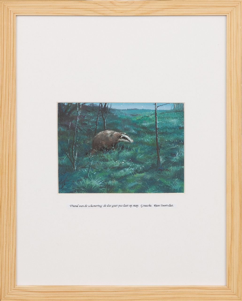 Poortvliet R. | Rien Poortvliet | Aquarellen en tekeningen te koop aangeboden | Een das op pad in de schemering, Hoge Veluwe, gouache op papier 12,9 x 17,3 cm Poortvliet R. | Rien Poortvliet | Aquarellen en tekeningen te koop aangeboden | Een das op pad in de schemering, Hoge Veluwe, gouache op papier 12,9 x 17,3 cm