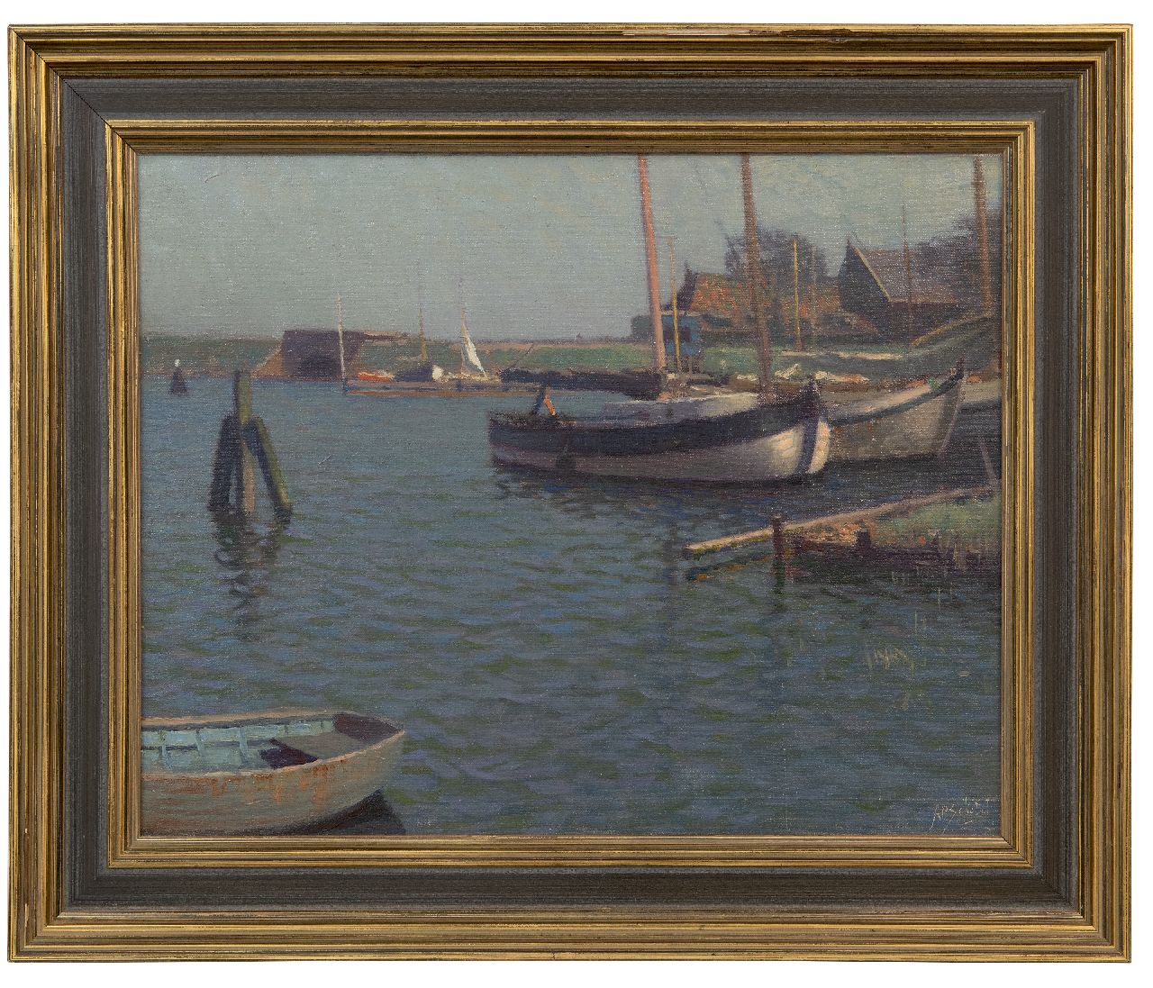 Schotel A.P.  | Anthonie Pieter Schotel | Schilderijen te koop aangeboden | Scheepswerf in Muiden, olieverf op doek 40,3 x 50,3 cm, gesigneerd rechtsonder