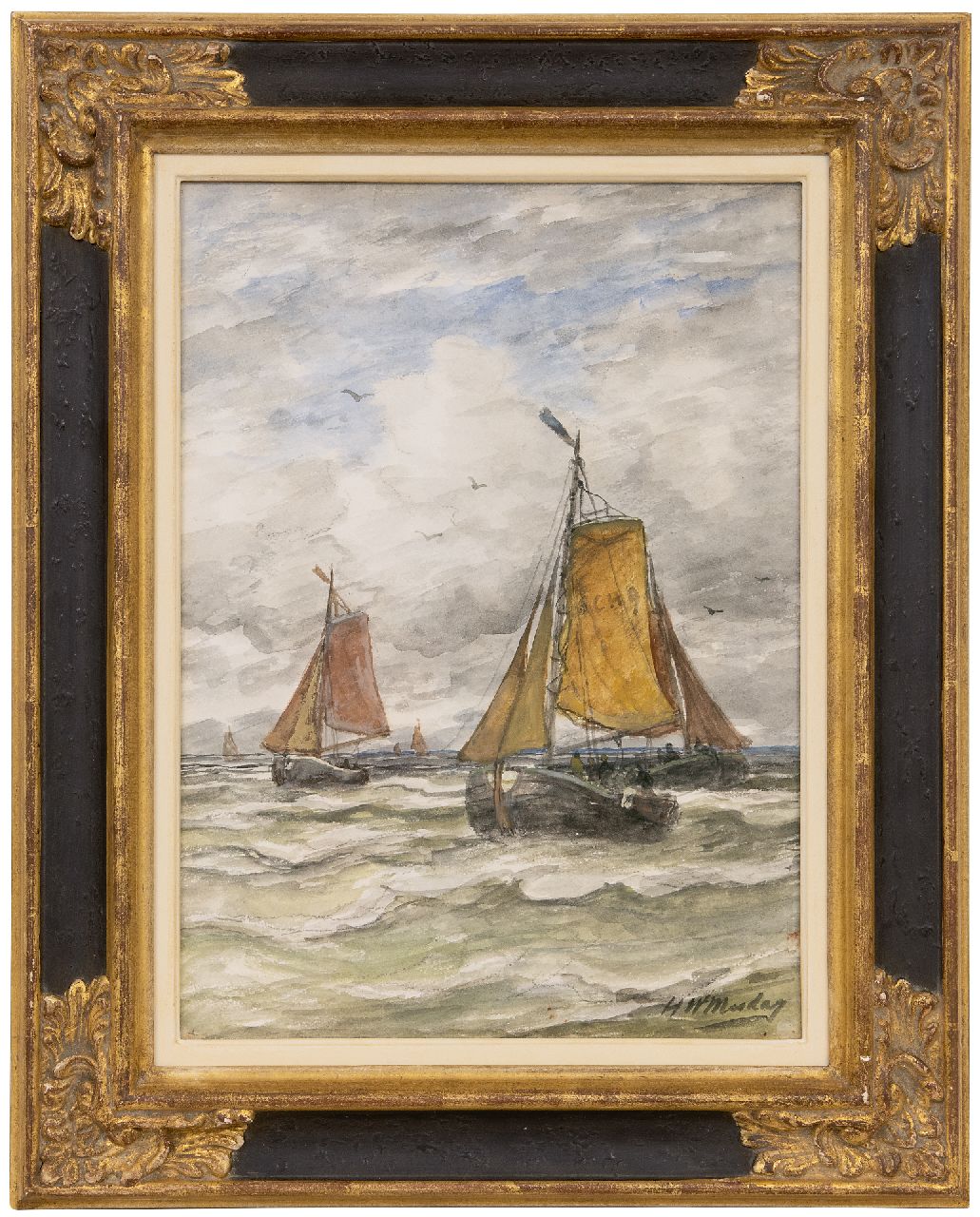 Mesdag H.W. | Hendrik Willem Mesdag | Aquarellen en tekeningen te koop aangeboden | Terugkerende vissersvloot, Scheveningen, houtskool en aquarel op papier 38,0 x 27,4 cm, gesigneerd rechtsonder Mesdag H.W. | Hendrik Willem Mesdag | Aquarellen en tekeningen te koop aangeboden | Terugkerende vissersvloot, Scheveningen, houtskool en aquarel op papier 38,0 x 27,4 cm, gesigneerd rechtsonder