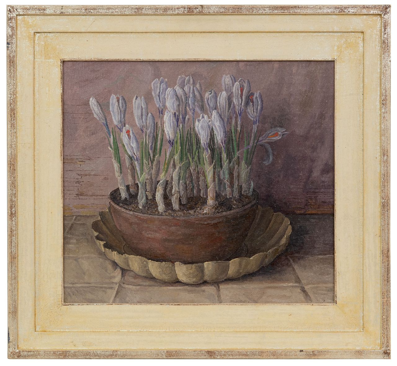 Nieweg J. | Jakob Nieweg | Schilderijen te koop aangeboden | Pot met krokussen, olieverf op doek 40,2 x 45,3 cm, gesigneerd rechts van het midden met monogram en gedateerd 1948 Nieweg J. | Jakob Nieweg | Schilderijen te koop aangeboden | Pot met krokussen, olieverf op doek 40,2 x 45,3 cm, gesigneerd rechts van het midden met monogram en gedateerd 1948