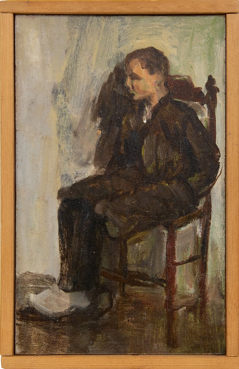 Fritzlin M.C.L. | Maria Charlotta 'Louise' Fritzlin | Schilderijen te koop aangeboden | Zittende jongen, olieverf op board op paneel 24,8 x 15,3 cm, te dateren 1908 Fritzlin M.C.L. | Maria Charlotta 'Louise' Fritzlin | Schilderijen te koop aangeboden | Zittende jongen, olieverf op board op paneel 24,8 x 15,3 cm, te dateren 1908