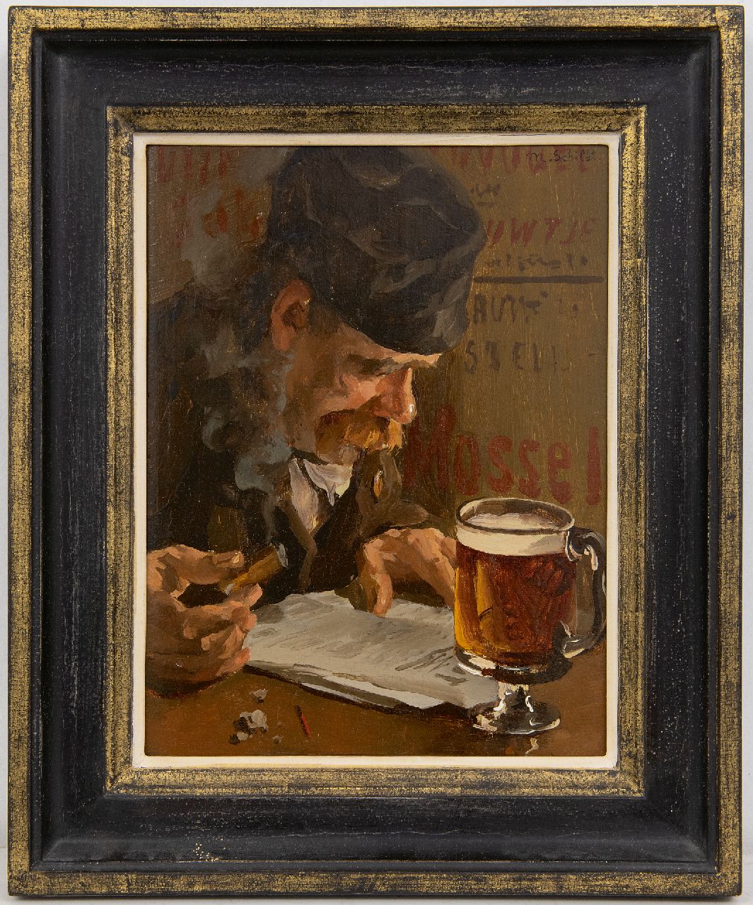 Schildt M. | Martinus 'Martin' Schildt | Schilderijen te koop aangeboden | Tevredenheid, olieverf op paneel 27,0 x 20,4 cm, gesigneerd rechtsboven en verso op etiket Schildt M. | Martinus 'Martin' Schildt | Schilderijen te koop aangeboden | Tevredenheid, olieverf op paneel 27,0 x 20,4 cm, gesigneerd rechtsboven en verso op etiket