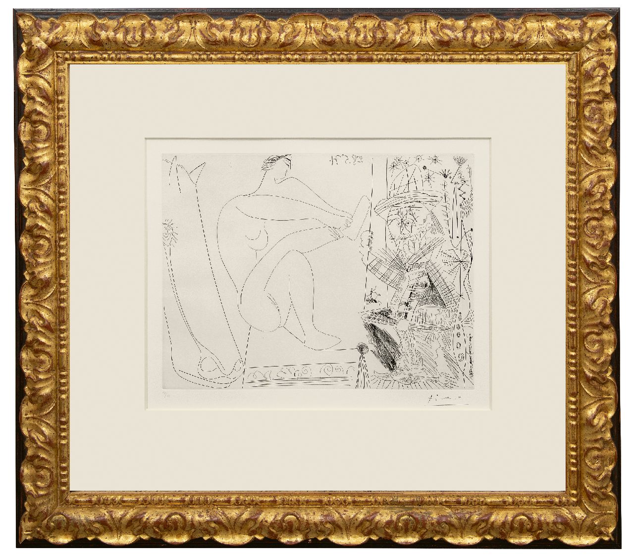 Picasso (Pablo Ruiz y Picasso) P. | Pablo Picasso (Pablo Ruiz y Picasso) | Grafiek te koop aangeboden | Au cirque. Écuyère se chaussant dans les coulisses et clown au trapèze, ets op papier 31,4 x 41,2 cm, gesigneerd rechtsonder met naamstempel en gedateerd 28.5.71 (in de plaat) Picasso (Pablo Ruiz y Picasso) P. | Pablo Picasso (Pablo Ruiz y Picasso) | Grafiek te koop aangeboden | Au cirque. Écuyère se chaussant dans les coulisses et clown au trapèze, ets op papier 31,4 x 41,2 cm, gesigneerd rechtsonder met naamstempel en gedateerd 28.5.71 (in de plaat)