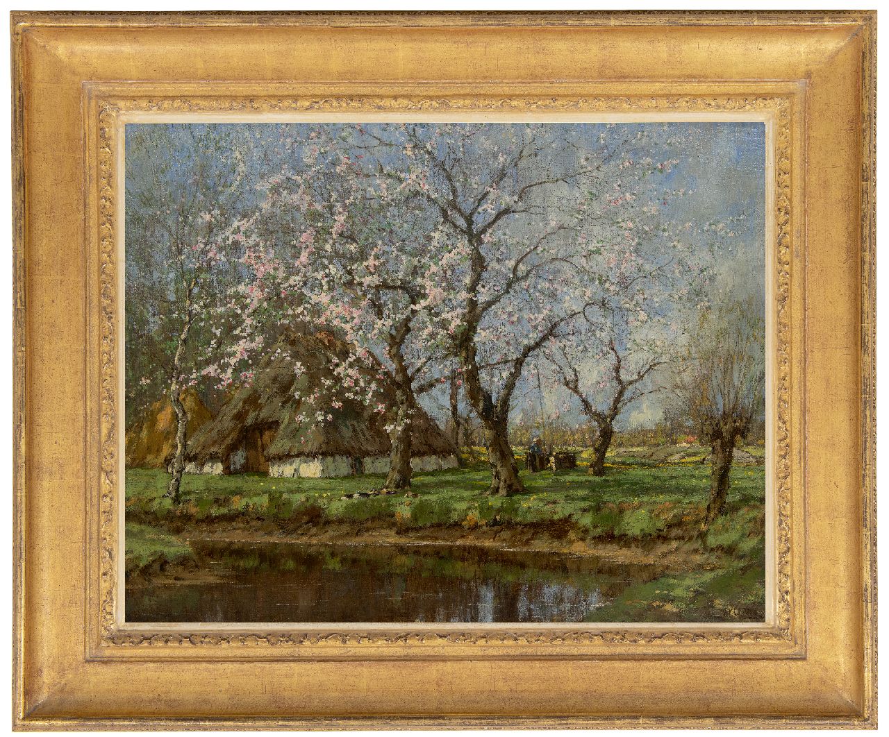 Gorter A.M.  | 'Arnold' Marc Gorter, Voorjaar bij de boerderij met boerin bij waterpomp, olieverf op doek 62,6 x 79,4 cm, gesigneerd rechtsonder
