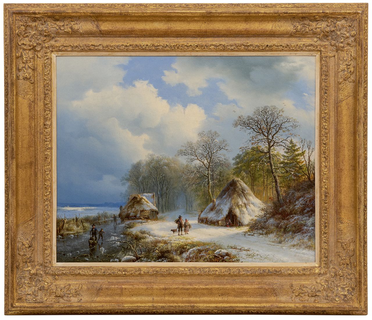 Bodeman W.  | Willem Bodeman | Schilderijen te koop aangeboden | Winterlandschap met schaatsers en houtsprokkelaars, olieverf op doek 43,0 x 54,0 cm, gesigneerd middenonder en rechtsonder (vaag) en gedateerd '38 en 1838