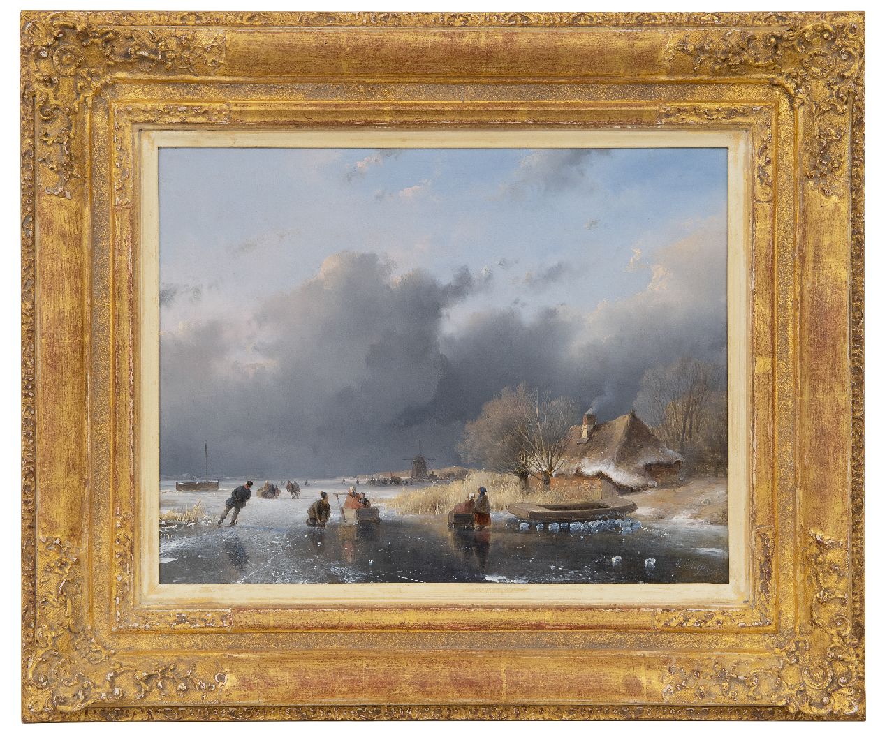 Schelfhout A. | Andreas Schelfhout, IJsgezicht met sneeuwbui op komst, olieverf op paneel 25,2 x 32,1 cm, gesigneerd rechtsonder Schelfhout A. | Andreas Schelfhout, IJsgezicht met sneeuwbui op komst, olieverf op paneel 25,2 x 32,1 cm, gesigneerd rechtsonder