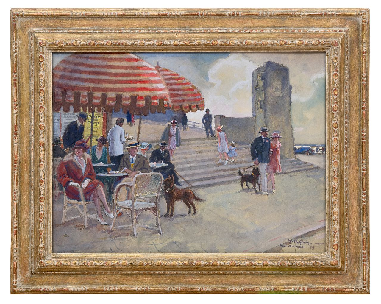 Sluiter J.W.  | Jan Willem 'Willy' Sluiter | Aquarellen en tekeningen te koop aangeboden | Op het terras, Scheveningen, aquarel en gouache op papier 47,5 x 64,5 cm, gesigneerd rechtsonder en gedateerd 'Scheveningen '39'