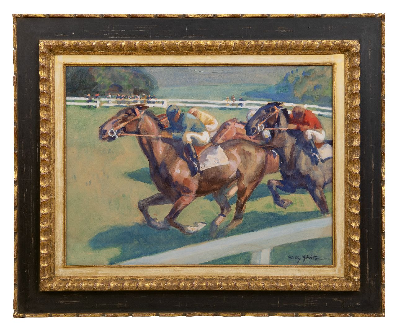 Sluiter J.W. | Jan Willem 'Willy' Sluiter | Aquarellen en tekeningen te koop aangeboden | De paardenrace, aquarel en gouache op papier 48,4 x 64,7 cm, gesigneerd rechtsonder Sluiter J.W. | Jan Willem 'Willy' Sluiter | Aquarellen en tekeningen te koop aangeboden | De paardenrace, aquarel en gouache op papier 48,4 x 64,7 cm, gesigneerd rechtsonder