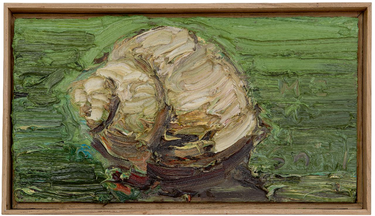 Blaaker C.H.  | Carlos Henny Blaaker | Schilderijen te koop aangeboden | Slakje slakje, kom uit je huisje, olieverf op paneel 18,2 x 32,4 cm, gesigneerd verso en verso gedateerd 2026 en 26