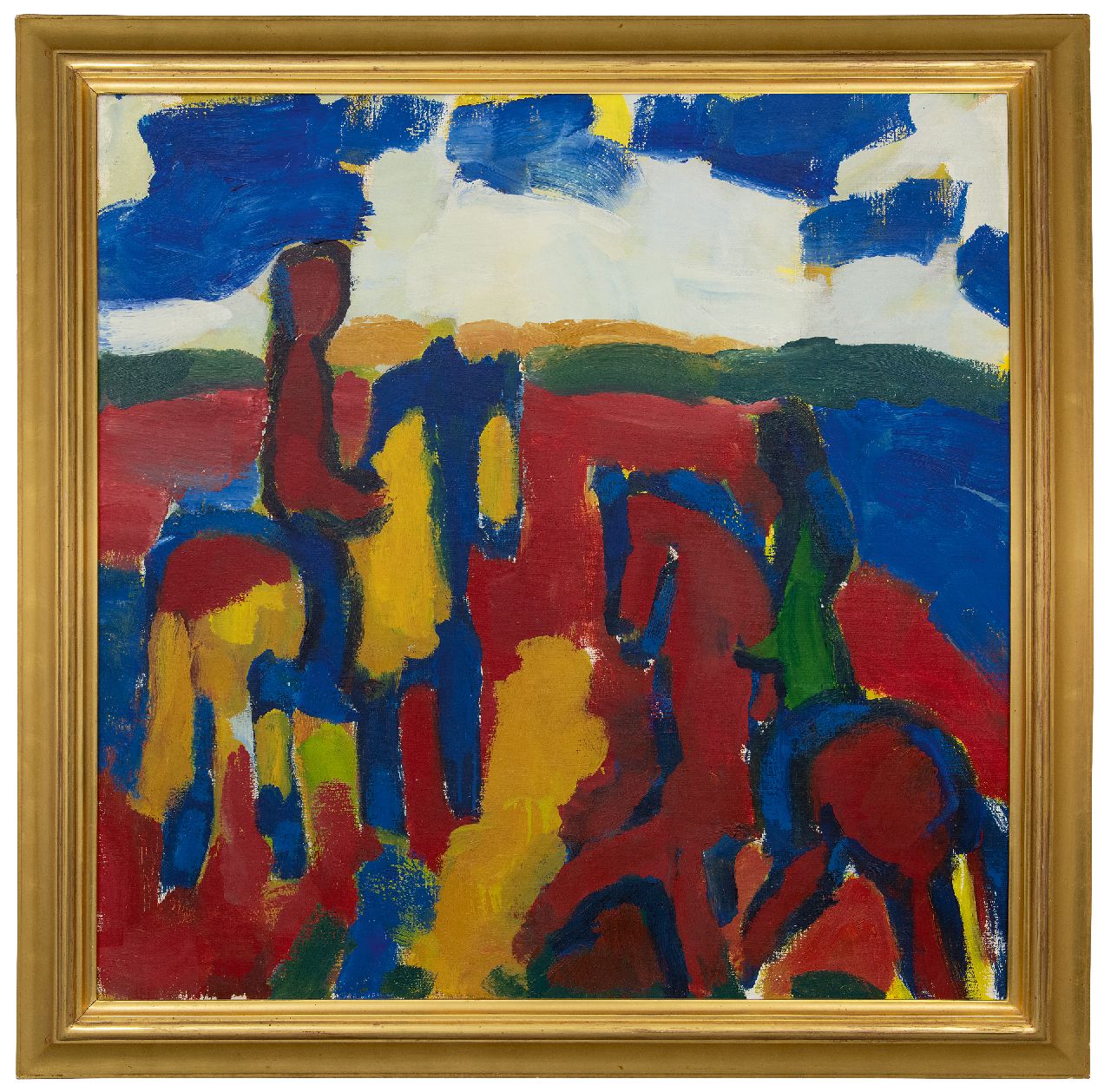 Benner G.  | Gerrit Benner | Schilderijen te koop aangeboden | Ruiters in een landschap, olieverf op doek 90,1 x 89,9 cm, gesigneerd verso en te dateren ca. 1977