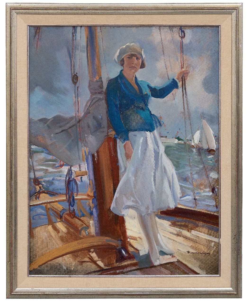 Hem P. van der | Pieter 'Piet' van der Hem | Schilderijen te koop aangeboden | Poseren op het zeiljacht, olieverf op doek 65,5 x 50,7 cm, gesigneerd rechtsonder