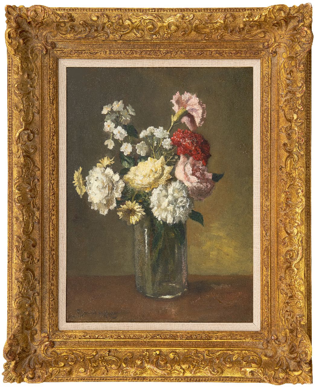 Hoog J.B. de | Johan 'Bernard' de Hoog | Schilderijen te koop aangeboden | Vaas met bloemen, olieverf op doek 40,5 x 30,5 cm, gesigneerd linksonder