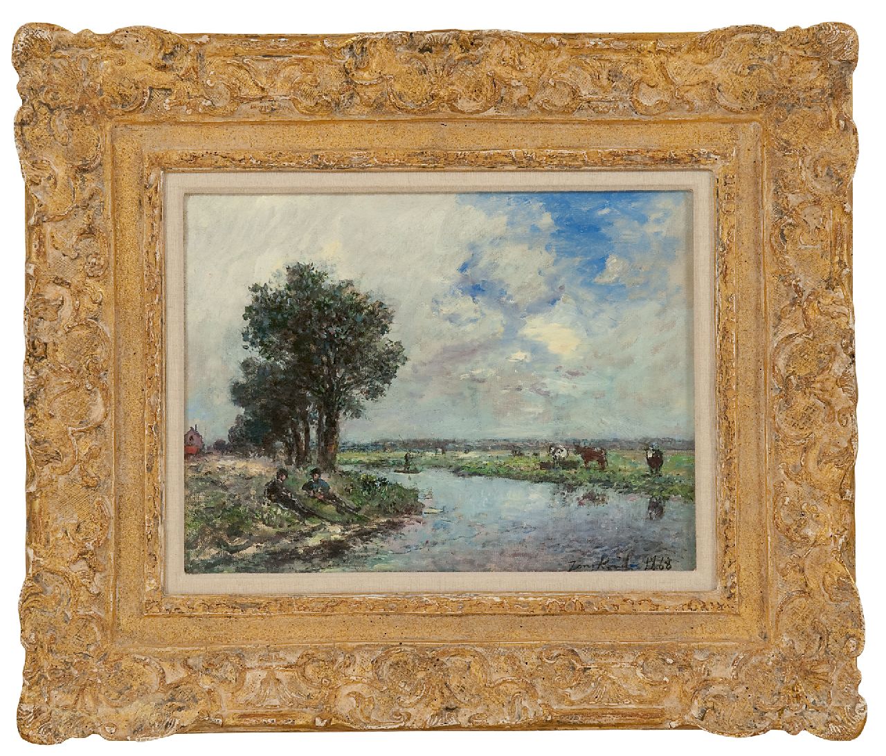 Jongkind J.B.  | Johan Barthold Jongkind | Schilderijen te koop aangeboden | Langs de rivier, mogelijk de Dinkel nabij Lattrop, olieverf op doek 24,6 x 32,5 cm, gesigneerd rechtsonder en gedateerd 1868