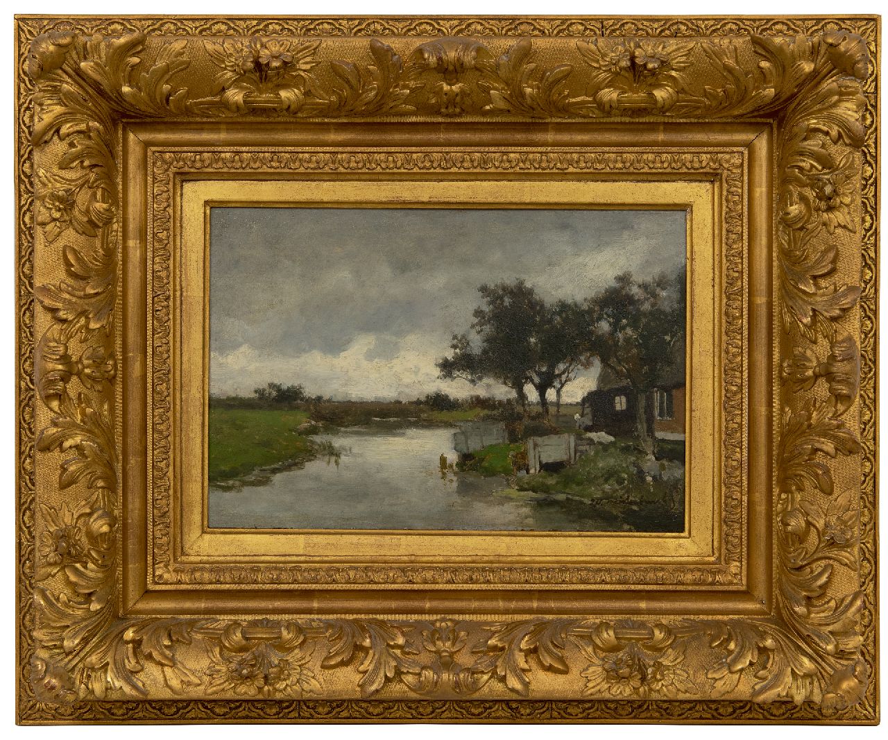 Weissenbruch H.J. | Hendrik Johannes 'J.H.' Weissenbruch | Schilderijen te koop aangeboden | Wasdag (mogelijk uitzicht vanaf de achterplaats van herberg 'Het Vliegende Paard', Nieuwkoop), olieverf op paneel 23,9 x 36,1 cm, gesigneerd rechtsonder Weissenbruch H.J. | Hendrik Johannes 'J.H.' Weissenbruch | Schilderijen te koop aangeboden | Wasdag (mogelijk uitzicht vanaf de achterplaats van herberg 'Het Vliegende Paard', Nieuwkoop), olieverf op paneel 23,9 x 36,1 cm, gesigneerd rechtsonder