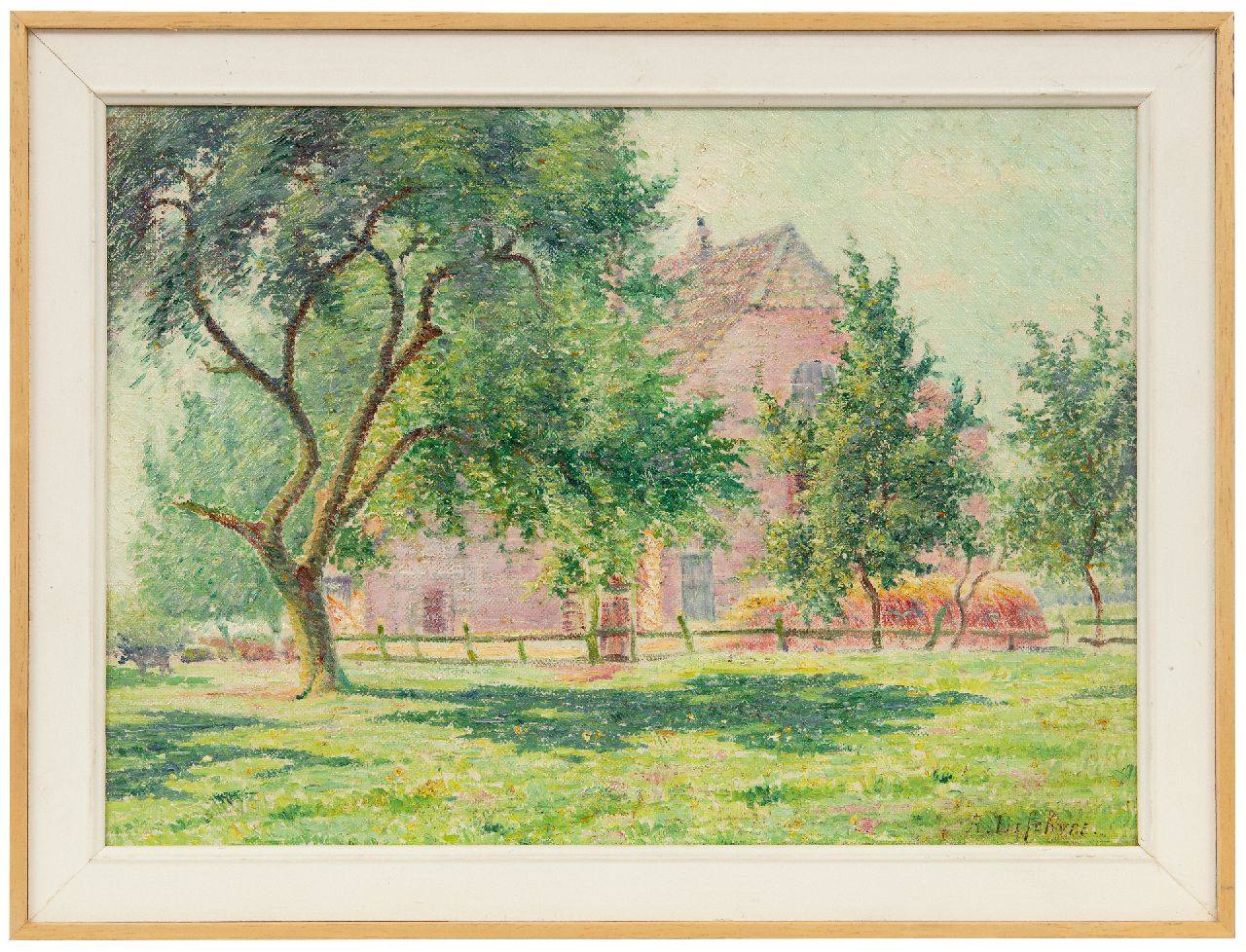 Lefebvre A. | Albrecht 'Albert' Lefebvre, Zonovergoten boerderij, olieverf op doek op paneel 25,0 x 35,0 cm, gesigneerd rechtsonder Lefebvre A. | Albrecht 'Albert' Lefebvre, Zonovergoten boerderij, olieverf op doek op paneel 25,0 x 35,0 cm, gesigneerd rechtsonder