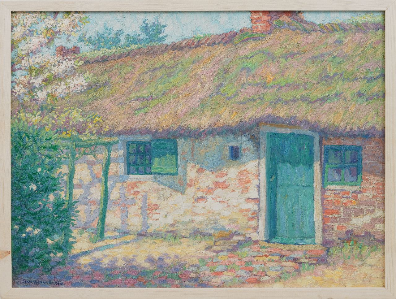 Schoonhoven van Beurden A.F.W.E. van | Alexander Franciscus Willem Emile 'Willy' van Schoonhoven van Beurden | Schilderijen te koop aangeboden | Boerderij in de lente, olieverf op doek 45,0 x 60,0 cm, gesigneerd linksonder