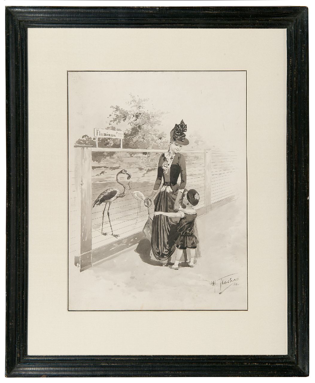 Flashar B.M.  | Bruno 'Max' Flashar | Aquarellen en tekeningen te koop aangeboden | In de dierentuin, aquarel op papier 37,0 x 27,0 cm, gesigneerd rechtsonder en gedateerd '88
