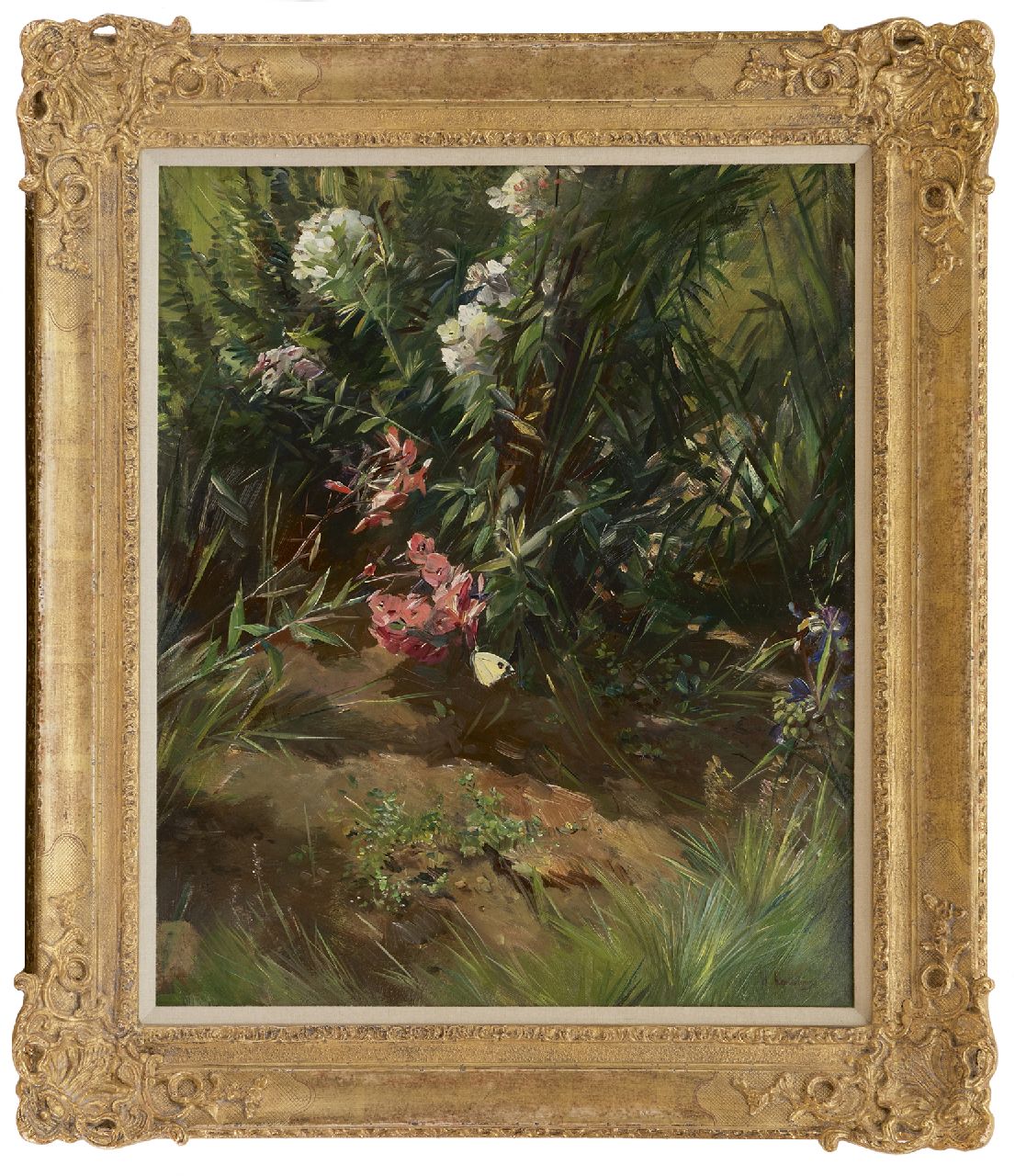 Korteling W. | Willem Korteling | Schilderijen te koop aangeboden | Bloemrijk struikgewas met vlinder, olieverf op doek 60,2 x 50,2 cm, gesigneerd rechtsonder Korteling W. | Willem Korteling | Schilderijen te koop aangeboden | Bloemrijk struikgewas met vlinder, olieverf op doek 60,2 x 50,2 cm, gesigneerd rechtsonder
