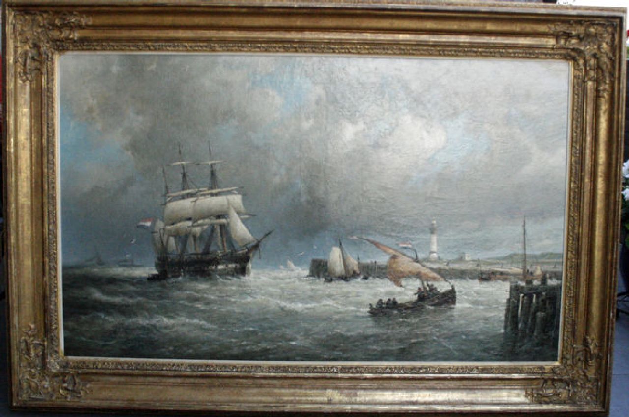 Dommelshuizen C.C. | Cornelis Christiaan Dommelshuizen, Havenmonding van Hellevoetsluis, olieverf op doek 77,3 x 127,5 cm, gesigneerd rechtsonder + verso en gedateerd 1896 Dommelshuizen C.C. | Cornelis Christiaan Dommelshuizen, Havenmonding van Hellevoetsluis, olieverf op doek 77,3 x 127,5 cm, gesigneerd rechtsonder + verso en gedateerd 1896