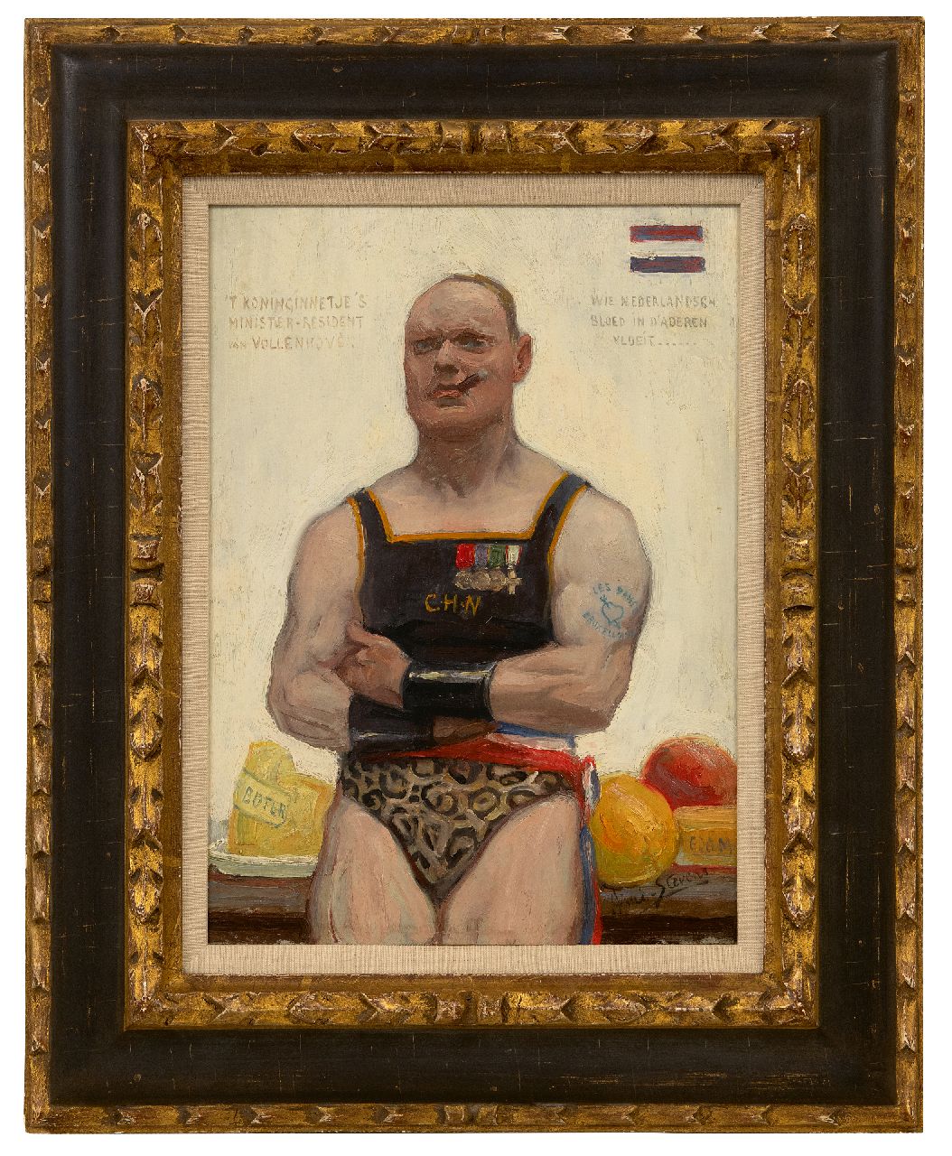 Stevens A. | Aimé Stevens, Satirisch portret van Maurits van Vollenhoven, olieverf op schildersboard 32,9 x 24,0 cm, gesigneerd rechtsonder Stevens A. | Aimé Stevens, Satirisch portret van Maurits van Vollenhoven, olieverf op schildersboard 32,9 x 24,0 cm, gesigneerd rechtsonder