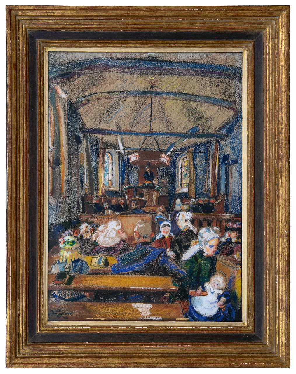 Monnickendam M. | Martin Monnickendam, Kerkdienst op de Veluwe, in Kootwijk, gouache en pastel op papier 58,3 x 43,0 cm, gesigneerd linksonder en gedateerd 1920 Monnickendam M. | Martin Monnickendam, Kerkdienst op de Veluwe, in Kootwijk, gouache en pastel op papier 58,3 x 43,0 cm, gesigneerd linksonder en gedateerd 1920