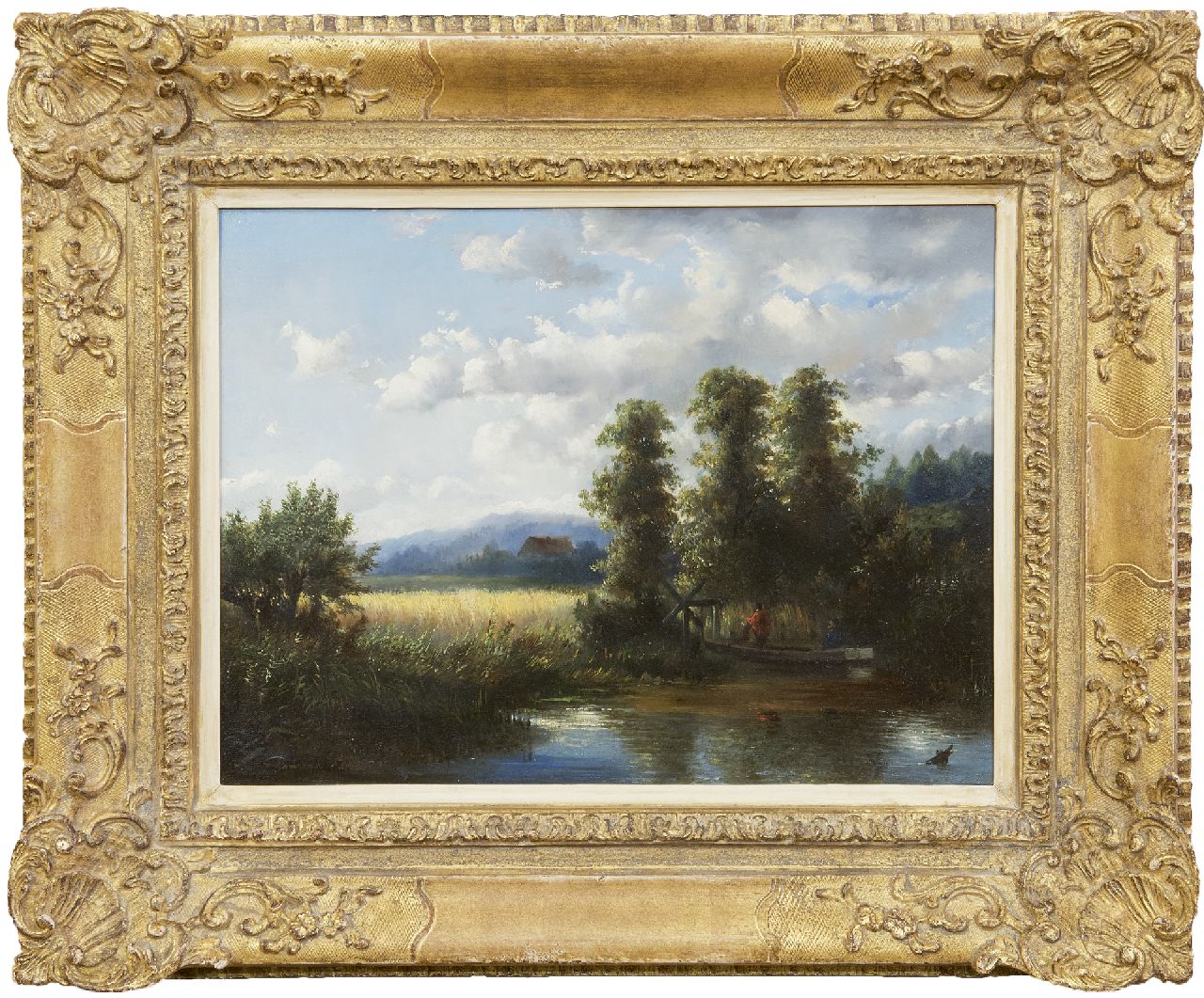 Kruseman van Elten H.D.  | Hendrik Dirk Kruseman van Elten, Landschap met korenveld en vissers, olieverf op paneel 28,0 x 37,0 cm, gesigneerd linksonder