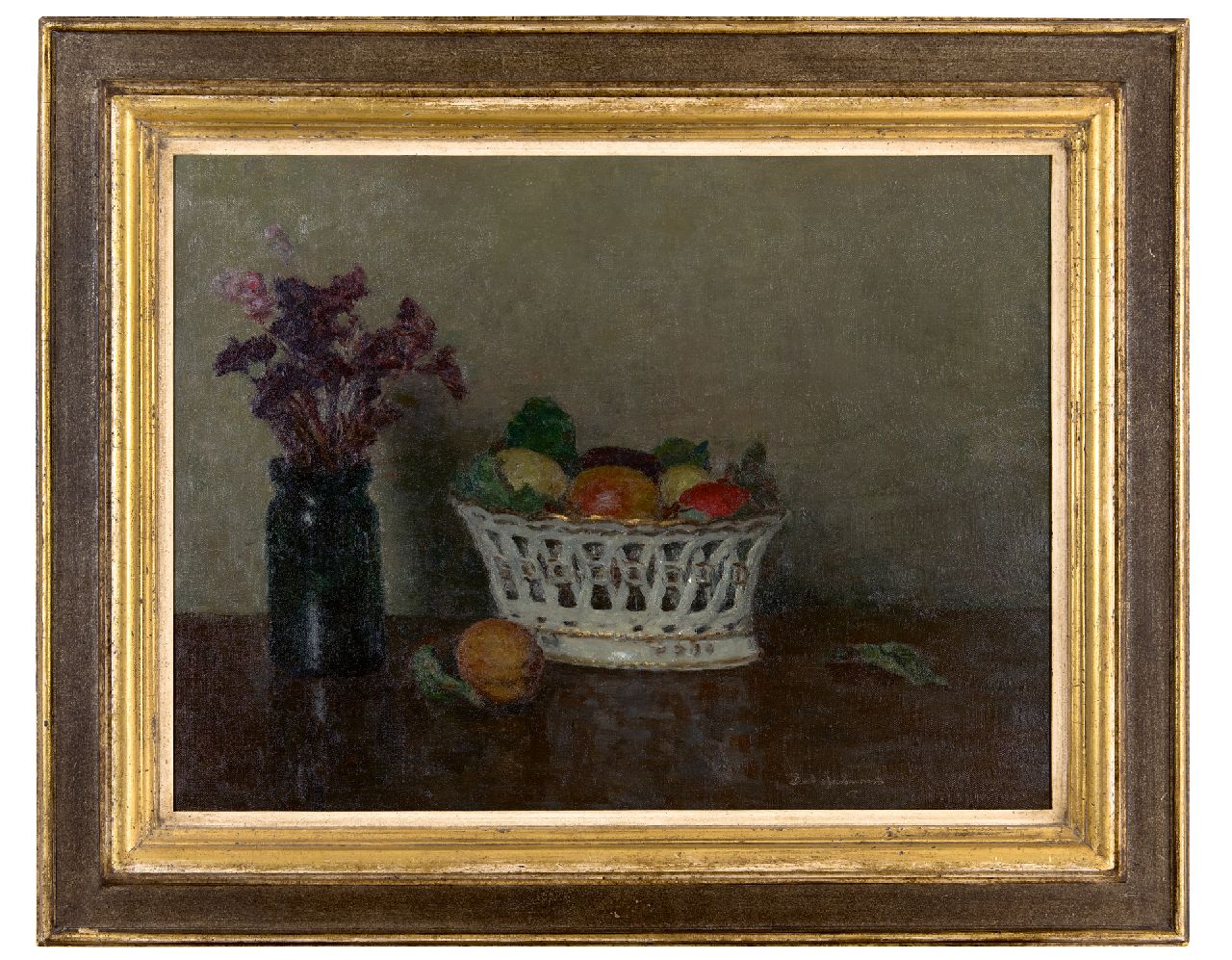 Arntzenius P.  | Paul Arntzenius, Stilleven met vruchtenmand, olieverf op doek 45,0 x 60,0 cm, gesigneerd rechtsonder en gedateerd op spieraam 1955