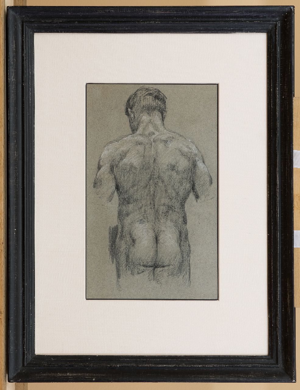 Roelofs O.W.A.  | Otto Willem Albertus 'Albert' Roelofs | Aquarellen en tekeningen te koop aangeboden | Naaktstudie van man op de rug gezien, zwart en wit krijt op papier 34,2 x 17,2 cm