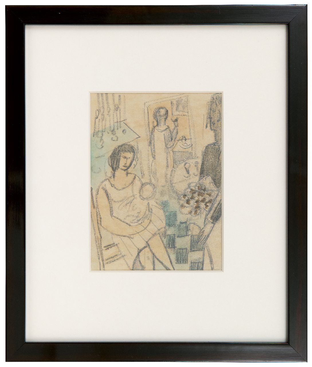 Rees O. van | Otto van Rees | Aquarellen en tekeningen te koop aangeboden | Interieur met figuren, potlood, krijt en aquarel op papier 15,0 x 11,0 cm, te dateren 1926 Rees O. van | Otto van Rees | Aquarellen en tekeningen te koop aangeboden | Interieur met figuren, potlood, krijt en aquarel op papier 15,0 x 11,0 cm, te dateren 1926