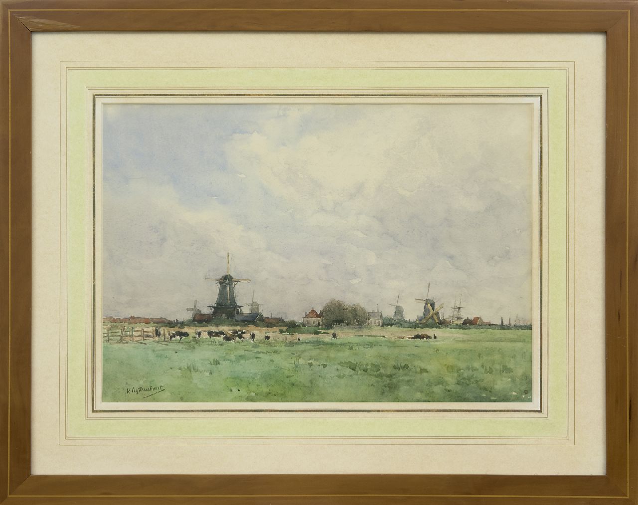 Uytterschaut V. | Victor Uytterschaut, Molens in een Hollands polderlandschap, potlood en aquarel op papier 32,0 x 47,0 cm, gesigneerd linksonder Uytterschaut V. | Victor Uytterschaut, Molens in een Hollands polderlandschap, potlood en aquarel op papier 32,0 x 47,0 cm, gesigneerd linksonder