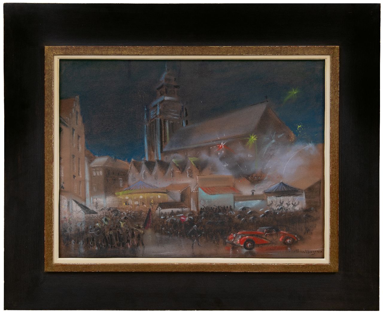 Meegeren H.A. van | Henricus Antonius 'Han' van Meegeren | Aquarellen en tekeningen te koop aangeboden | Kermis bij avond, pastel op papier 49,0 x 63,5 cm, gesigneerd rechtsonder