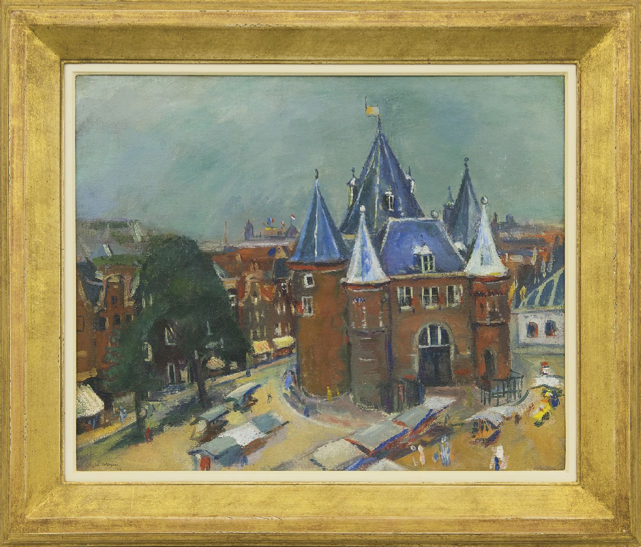 Wiegers J. | Jan Wiegers, Nieuwmarkt met de Waag, Amsterdam, olieverf op doek 45,3 x 55,3 cm, gesigneerd linksonder en gedateerd '35 Wiegers J. | Jan Wiegers, Nieuwmarkt met de Waag, Amsterdam, olieverf op doek 45,3 x 55,3 cm, gesigneerd linksonder en gedateerd '35