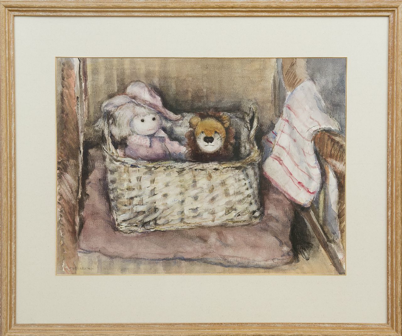 Holleman F.  | Frida Holleman | Aquarellen en tekeningen te koop aangeboden | De poppenmand, aquarel op papier 35,5 x 47,0 cm, gesigneerd linksonder