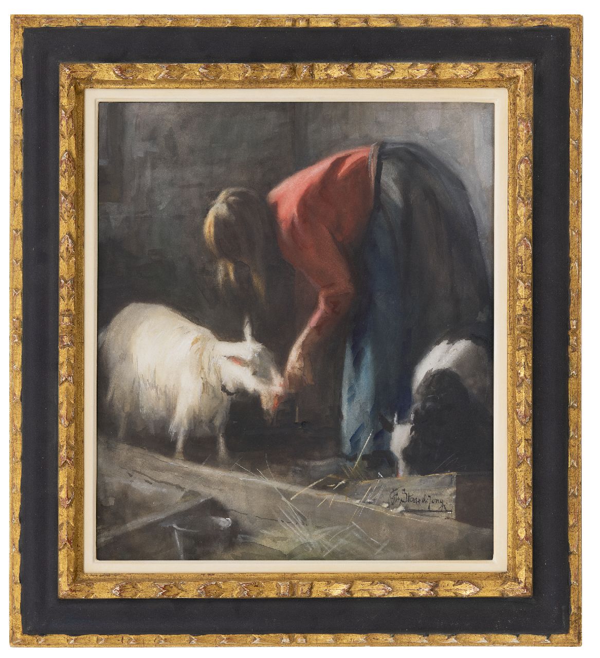 Sterre de Jong J.F. | Jacobus Frederik Sterre de Jong | Aquarellen en tekeningen te koop aangeboden | Geitje voeren, aquarel op papier 42,6 x 37,0 cm, gesigneerd rechtsonder Sterre de Jong J.F. | Jacobus Frederik Sterre de Jong | Aquarellen en tekeningen te koop aangeboden | Geitje voeren, aquarel op papier 42,6 x 37,0 cm, gesigneerd rechtsonder