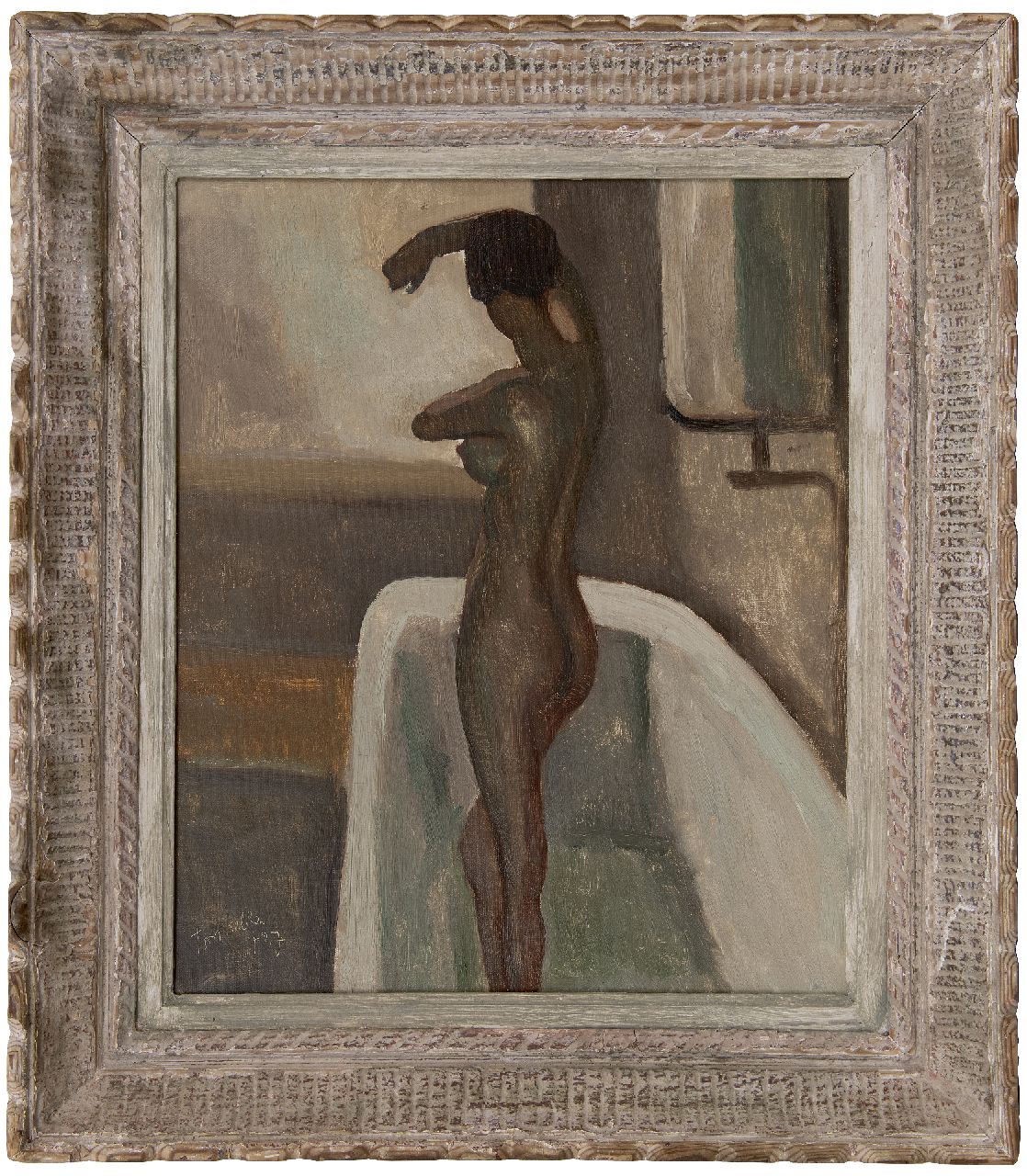 Kelder A.B. | Antonius Bernardus 'Toon' Kelder | Schilderijen te koop aangeboden | Vrouwelijk naakt staand in bad, olieverf op doek 56,0 x 46,3 cm, gesigneerd linksonder en gedateerd '27 Kelder A.B. | Antonius Bernardus 'Toon' Kelder | Schilderijen te koop aangeboden | Vrouwelijk naakt staand in bad, olieverf op doek 56,0 x 46,3 cm, gesigneerd linksonder en gedateerd '27