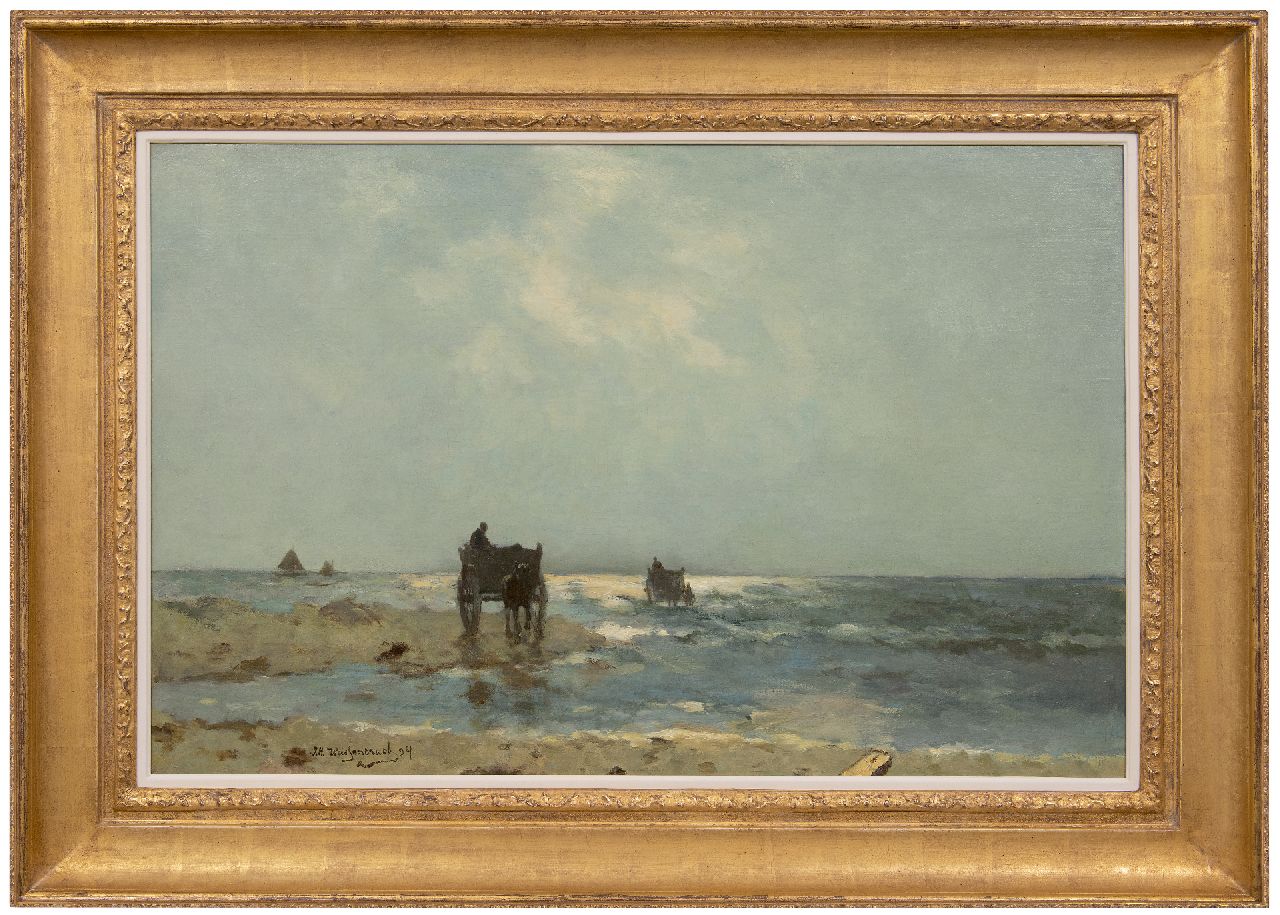 Weissenbruch H.J.  | Hendrik Johannes 'J.H.' Weissenbruch, Schelpenvissers op het Scheveningse strand, olieverf op doek 60,7 x 93,3 cm, gesigneerd linksonder en gedateerd '94