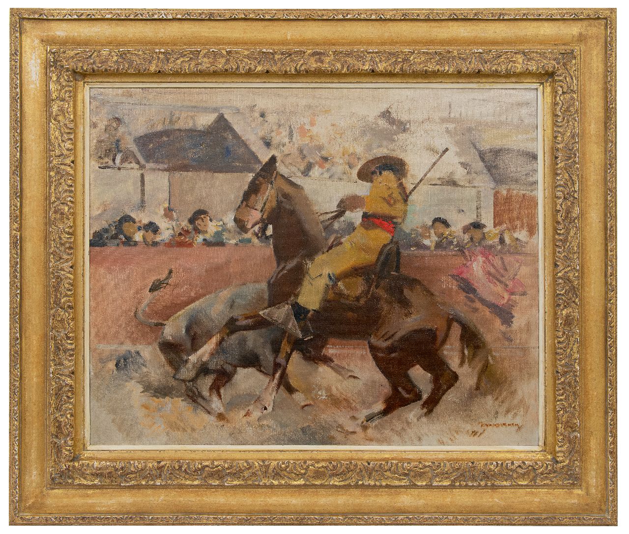 Hem P. van der | Pieter 'Piet' van der Hem, Stierengevecht, olieverf op doek 61,5 x 77,2 cm, gesigneerd r.o Hem P. van der | Pieter 'Piet' van der Hem, Stierengevecht, olieverf op doek 61,5 x 77,2 cm, gesigneerd r.o
