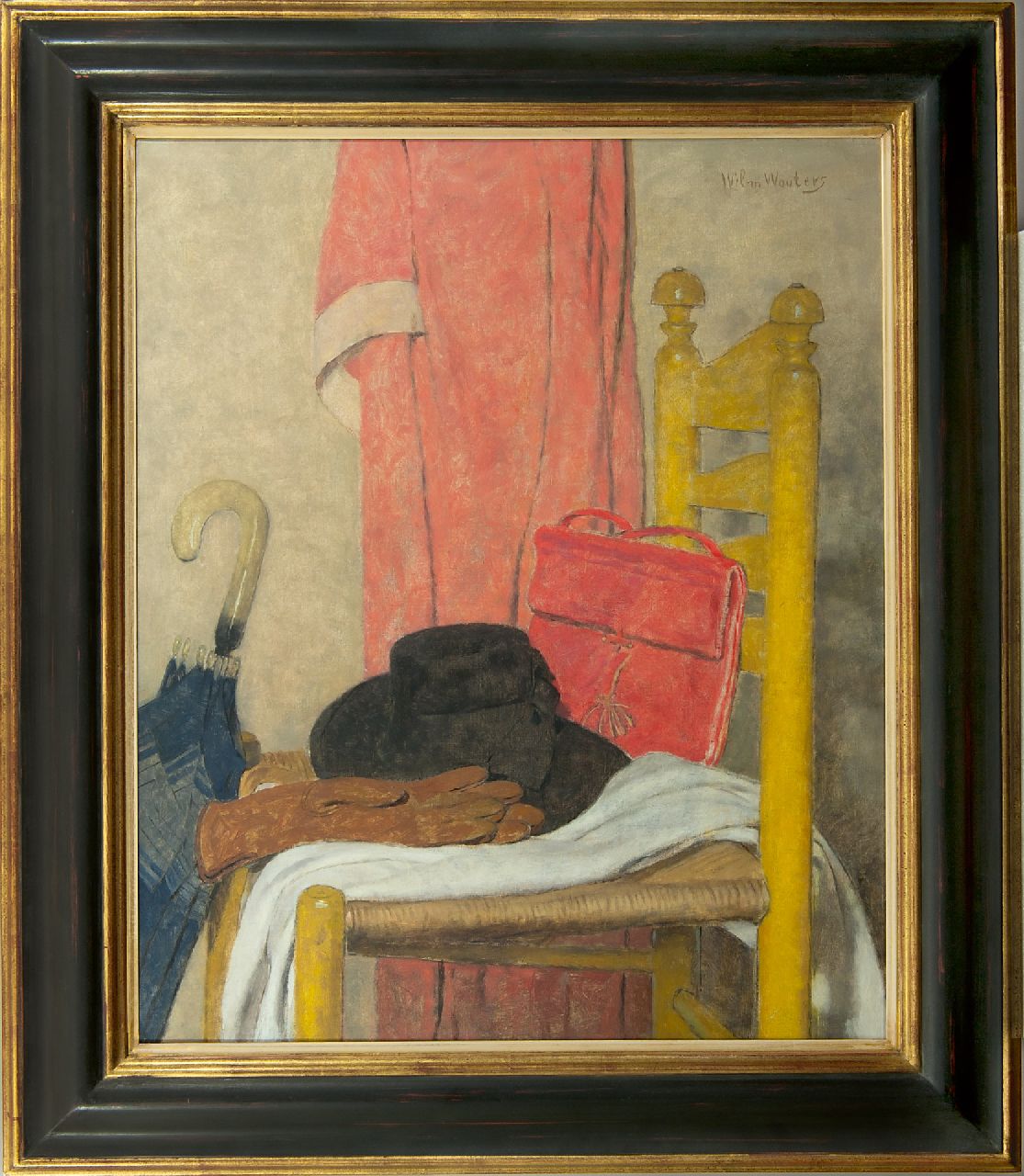 Wouters W.H.M.  | Wilhelmus Hendrikus Marie 'Wilm' Wouters, Stilleven met hoed, paraplu, tas en handschoenen, olieverf op doek 75,3 x 62,3 cm, gesigneerd rechtsboven