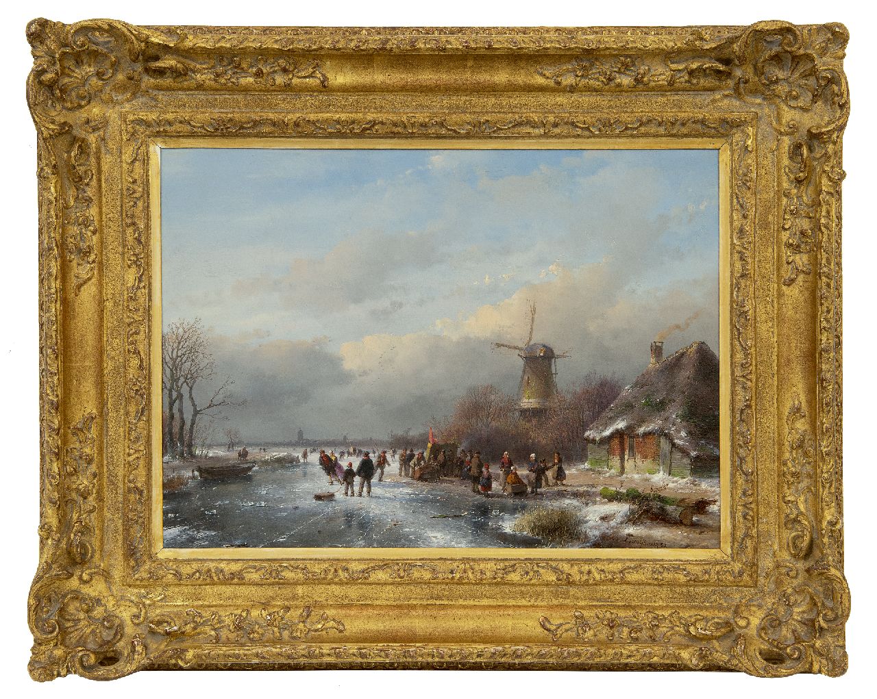 Schelfhout A. | Andreas Schelfhout, Drukbevolkt winterlandschap met schaatsers, olieverf op paneel 33,7 x 47,1 cm, gesigneerd rechtsonder en gedateerd '58 Schelfhout A. | Andreas Schelfhout, Drukbevolkt winterlandschap met schaatsers, olieverf op paneel 33,7 x 47,1 cm, gesigneerd rechtsonder en gedateerd '58
