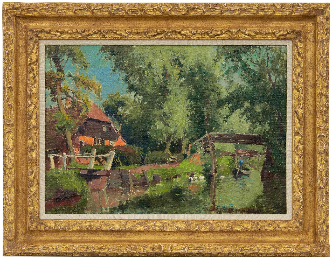 Schagen G.F. van | Gerbrand Frederik van Schagen | Schilderijen te koop aangeboden | Slootje in Giethoorn, olieverf op doek 37,6 x 53,6 cm, gesigneerd linksonder en gedateerd 1926 Schagen G.F. van | Gerbrand Frederik van Schagen | Schilderijen te koop aangeboden | Slootje in Giethoorn, olieverf op doek 37,6 x 53,6 cm, gesigneerd linksonder en gedateerd 1926