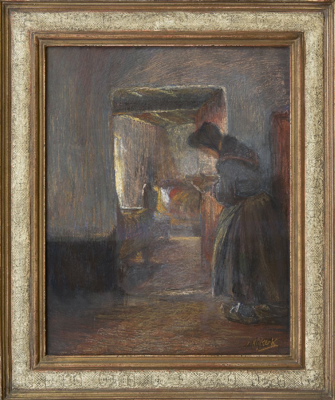 Niekerk M.J. | 'Maurits' Joseph Niekerk, Goede zorgen, pastel en olieverf op doek 55,4 x 43,3 cm, gesigneerd rechtsonder Niekerk M.J. | 'Maurits' Joseph Niekerk, Goede zorgen, pastel en olieverf op doek 55,4 x 43,3 cm, gesigneerd rechtsonder